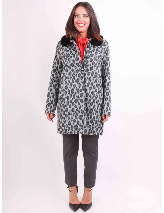 Piero Moretti grey and black animal printed coat fur neck for ladies