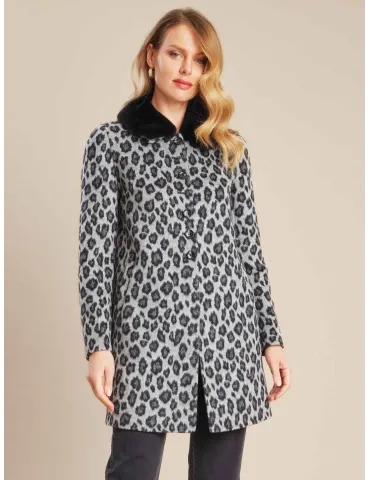 Piero Moretti grey and black animal printed coat with fur