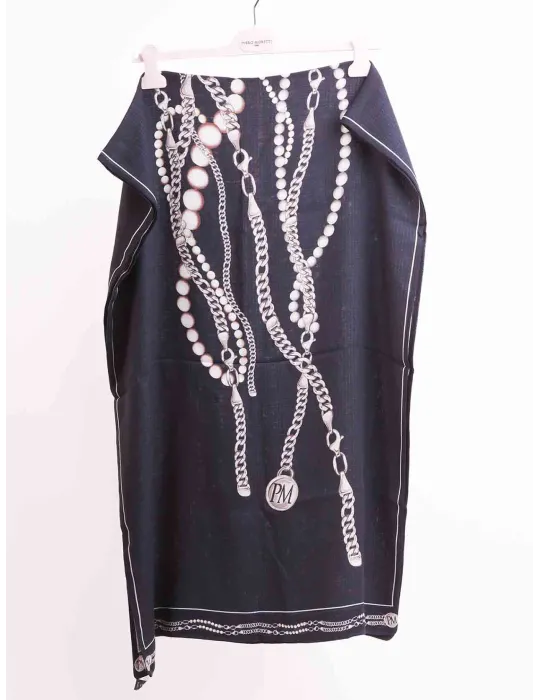 Piero Moretti black and white double layer wool silk scarf Piero Moretti black and white double layer wool silk scarf