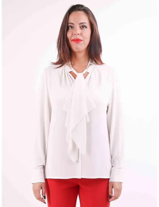 Piero Moretti milky white silk shirt with scarf