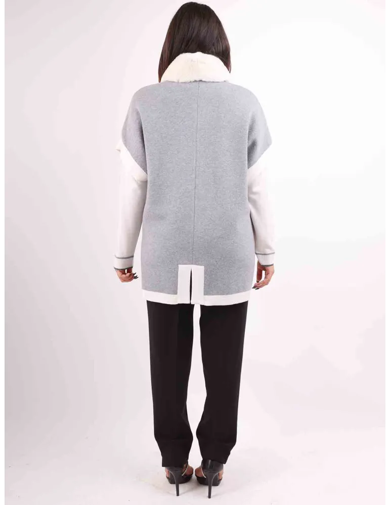 Piero Moretti white and grey double wool waistcoat with fur