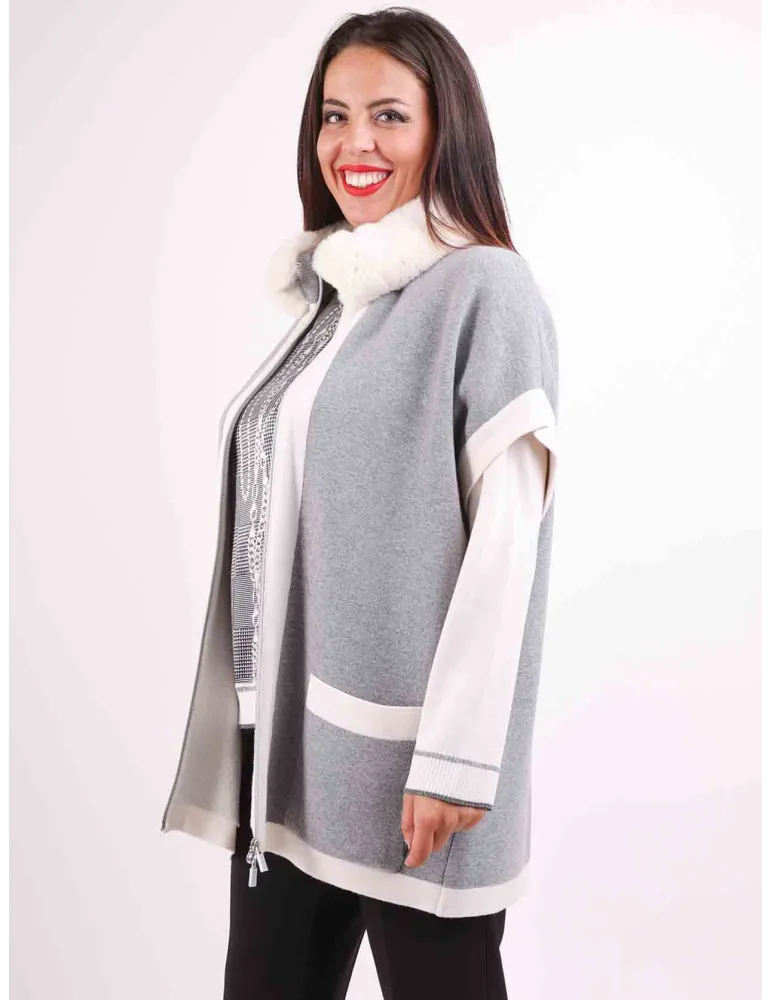 Piero Moretti white and grey double wool waistcoat with fur