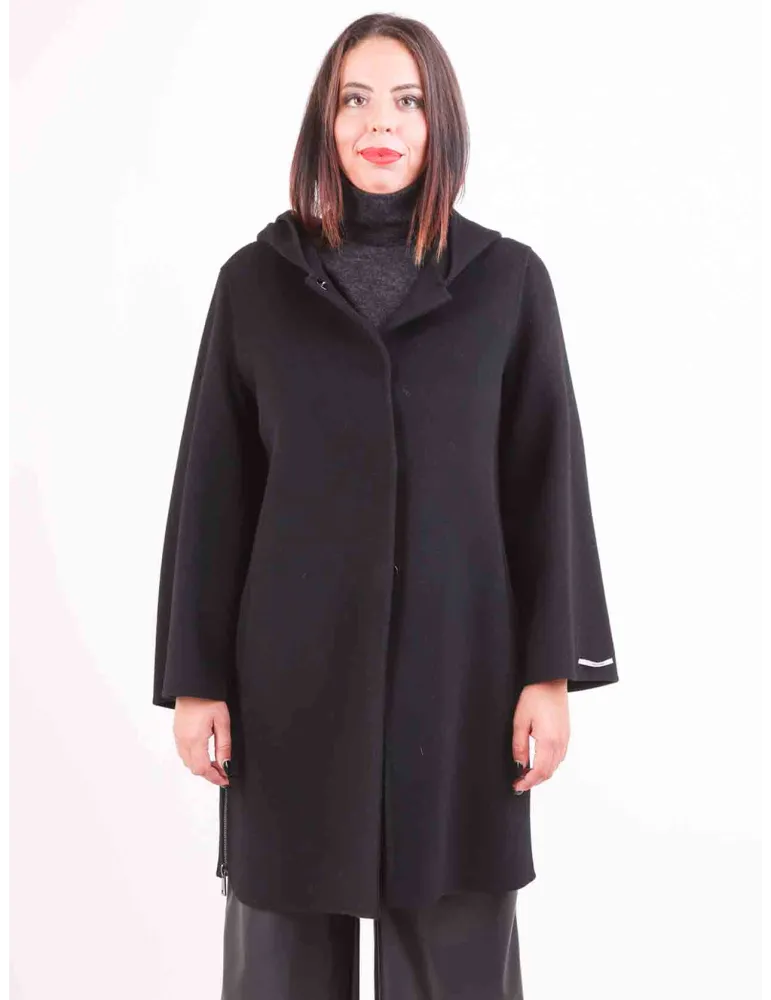 Piero Moretti plus size black wool hooded coat Piero Moretti plus size black wool hooded coat
