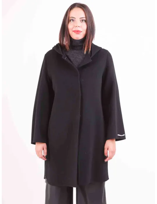 Piero Moretti plus size black wool hooded coat Piero Moretti plus size black wool hooded coat