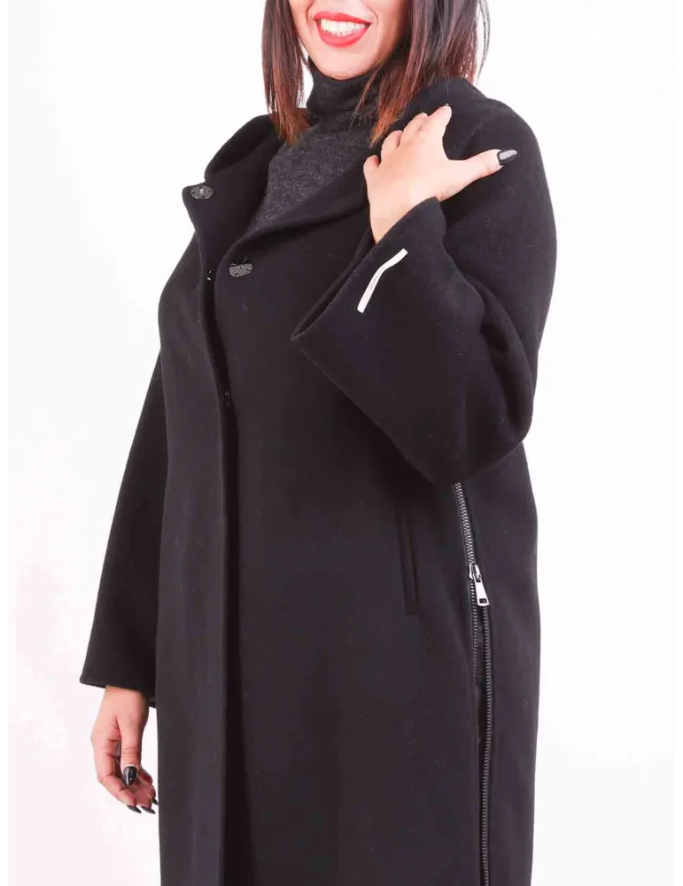 Piero Moretti plus size black wool hooded coat