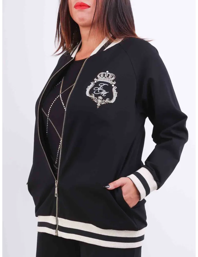 Mercuriali black and gold hoodie tracksuit with rhinestones