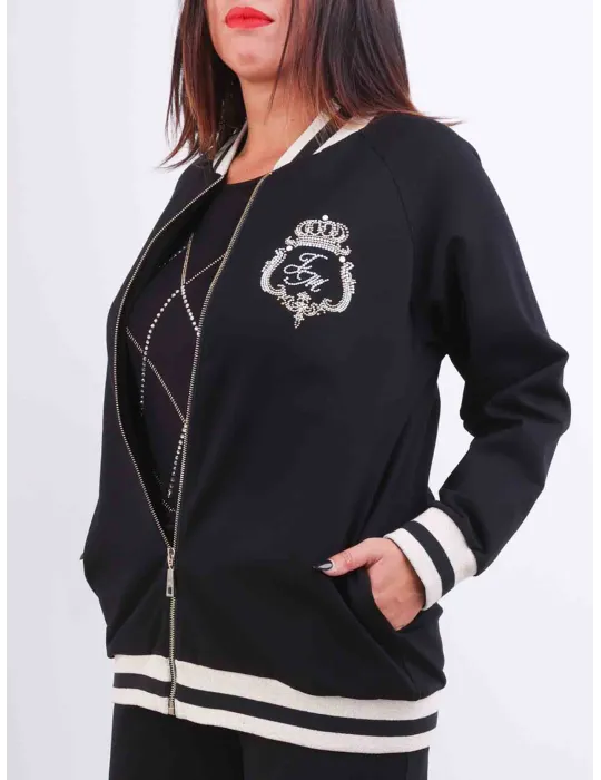 Francesca Mercuriali | Black and gold hoodie tracksuit with rhinestones