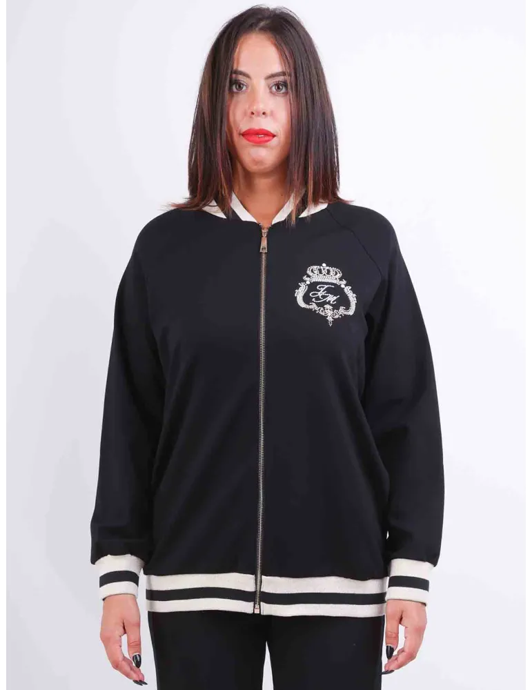 Francesca Mercuriali | Black and gold hoodie tracksuit with rhinestones
