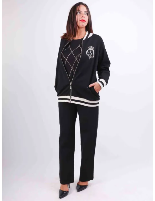 Francesca Mercuriali | Black and gold hoodie tracksuit with rhinestones
