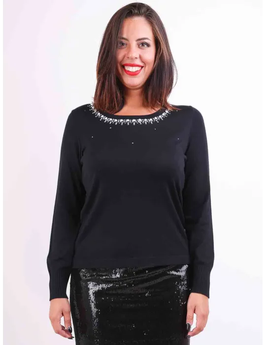 Francesca Mercuriali | Plus size Black sweater with pearls crystals Francesca Mercuriali | Plus size Black sweater with pearls crystals