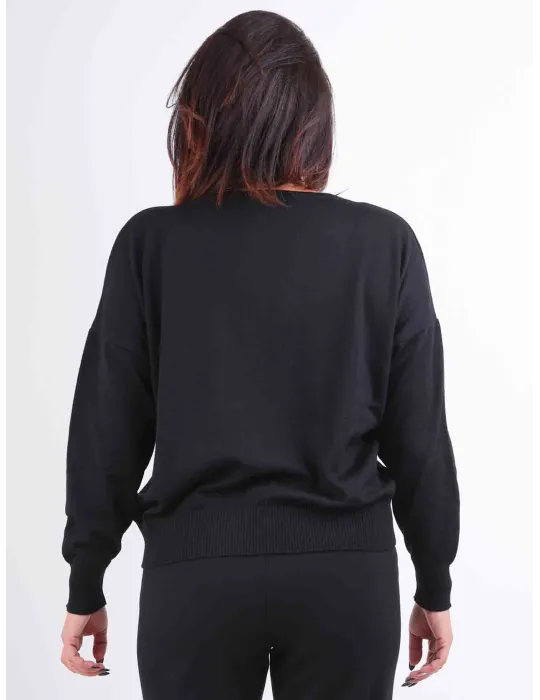 Francesca Mercuriali Black merino V sweater with crystals