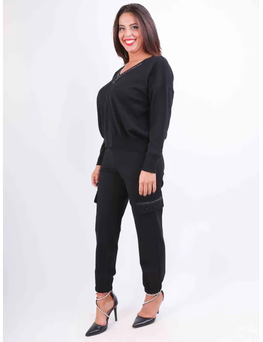 Francesca Mercuriali Black merino V sweater with crystals
