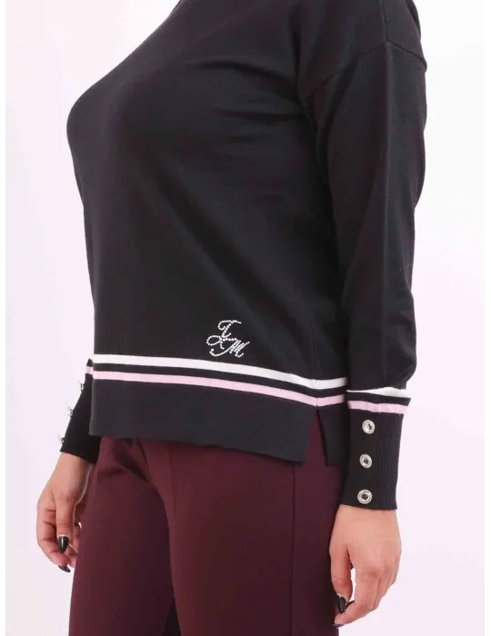 Francesca Mercuriali | Plus size merino wool black sweater pink lines