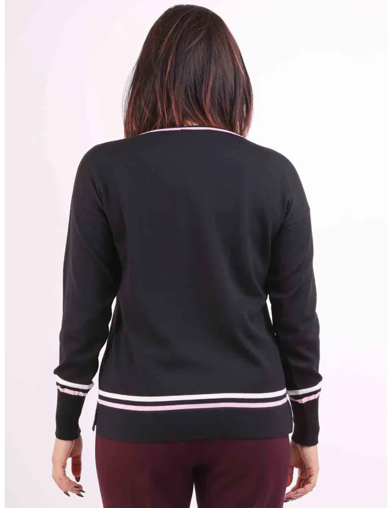 Francesca Mercuriali Black merino sweater with pink stripes