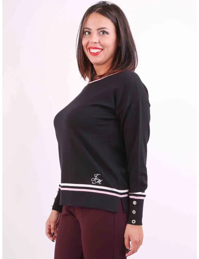 Francesca Mercuriali | Plus size merino wool black sweater pink lines