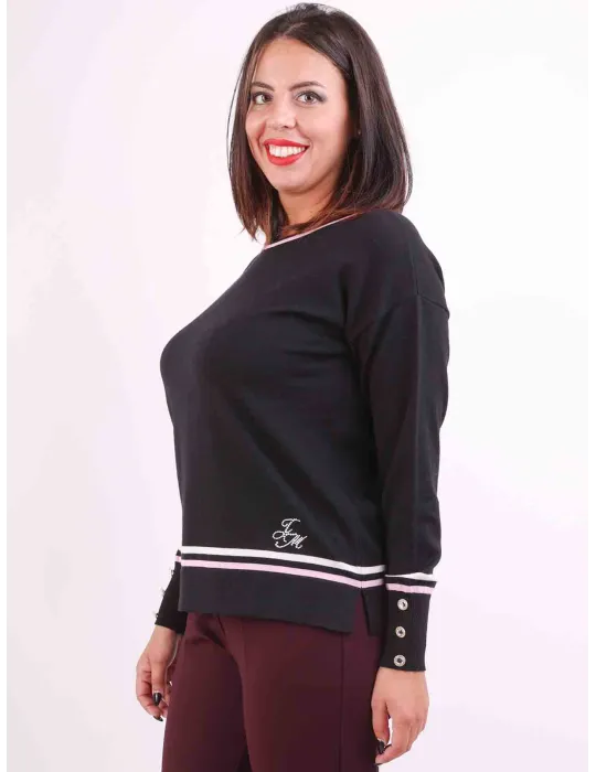 Francesca Mercuriali | Plus size merino wool black sweater pink lines
