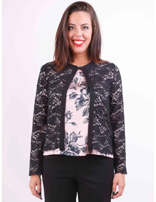 Twinset seta rosa con pizzo nero Francesca Mercuriali fino alla tg 60 Twinset seta rosa con pizzo nero Francesca Mercuriali fino alla tg 60