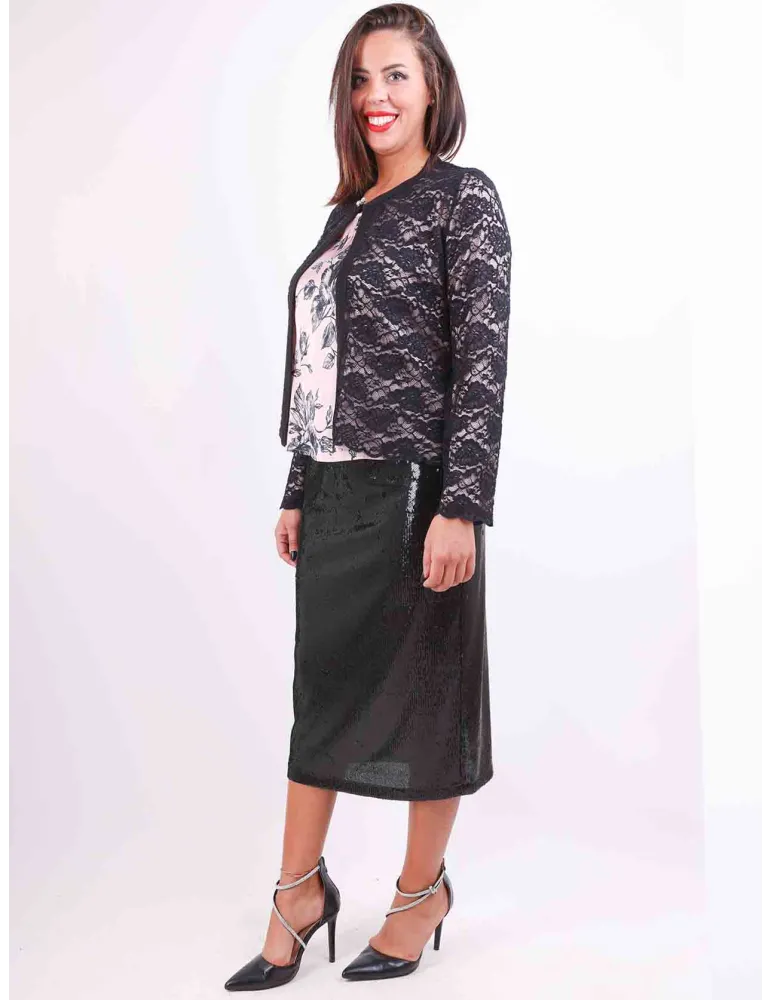 Mercuriali black and pink silk and lace formal two pieces twinset