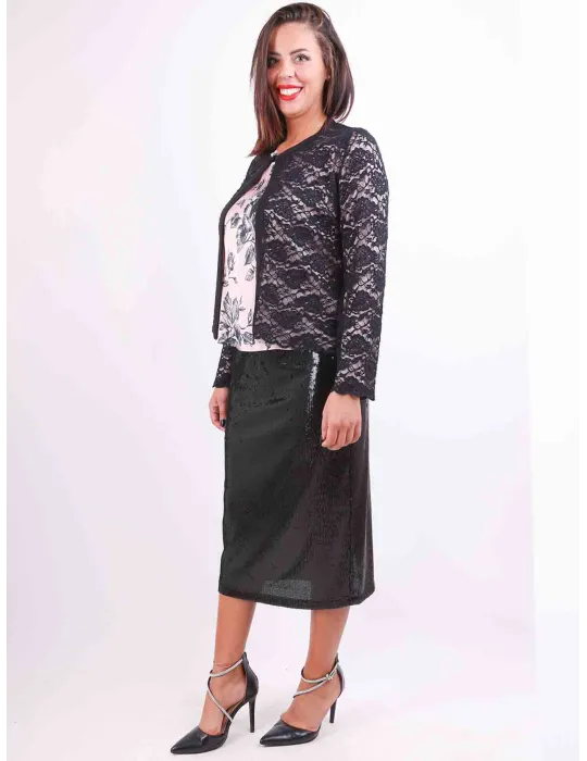Twinset seta rosa con pizzo nero Francesca Mercuriali fino alla tg 60