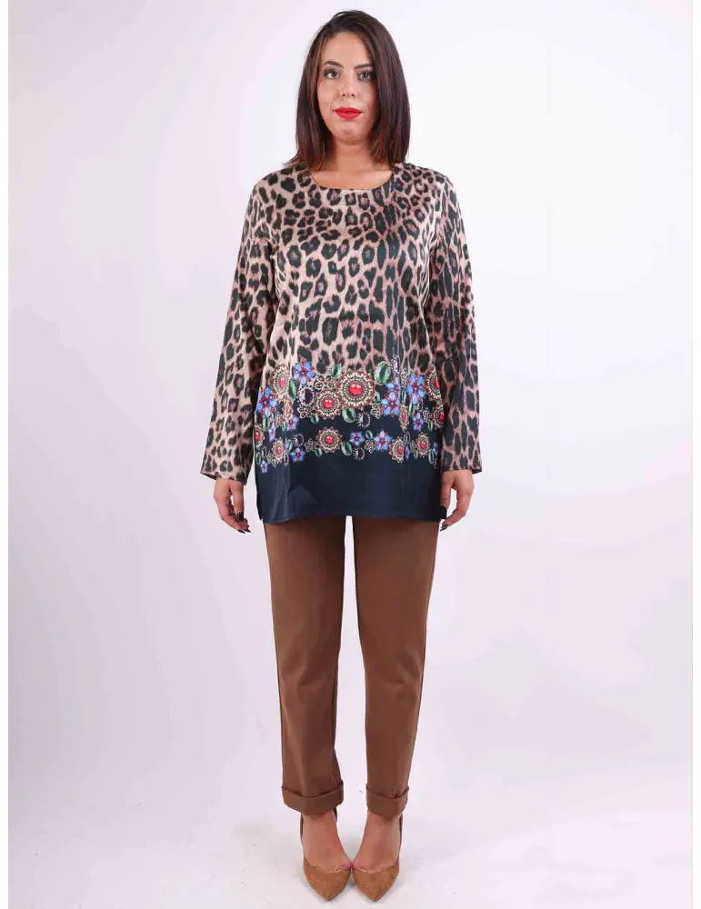 Mercuriali animal spots and jewels printed silk blouse shirt