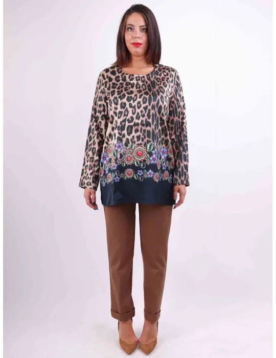 Mercuriali Italy | Animal spots and jewels printed silk blouse shirt