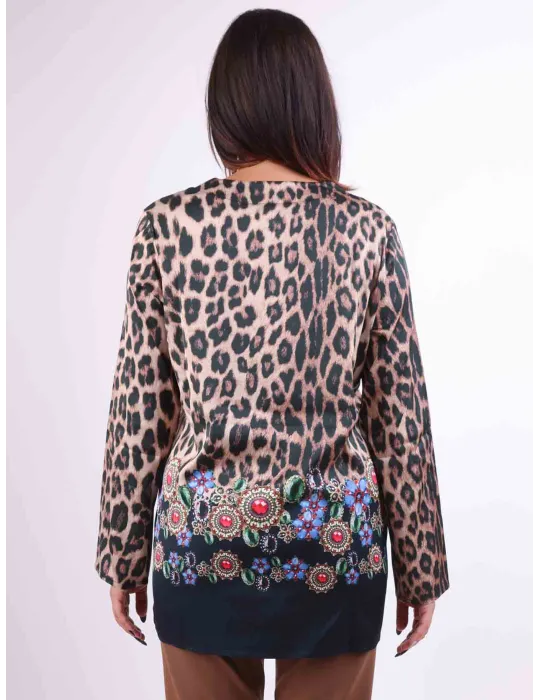 Mercuriali Italy | Animal spots and jewels printed silk blouse shirt