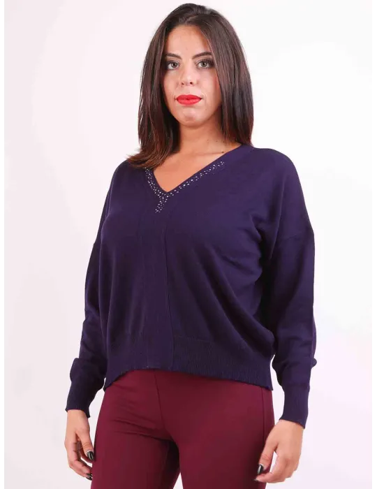 F.sca Mercuriali | Maglia viola con strass in lana merino fino alla 56 F.sca Mercuriali | Maglia viola con strass in lana merino fino alla 56