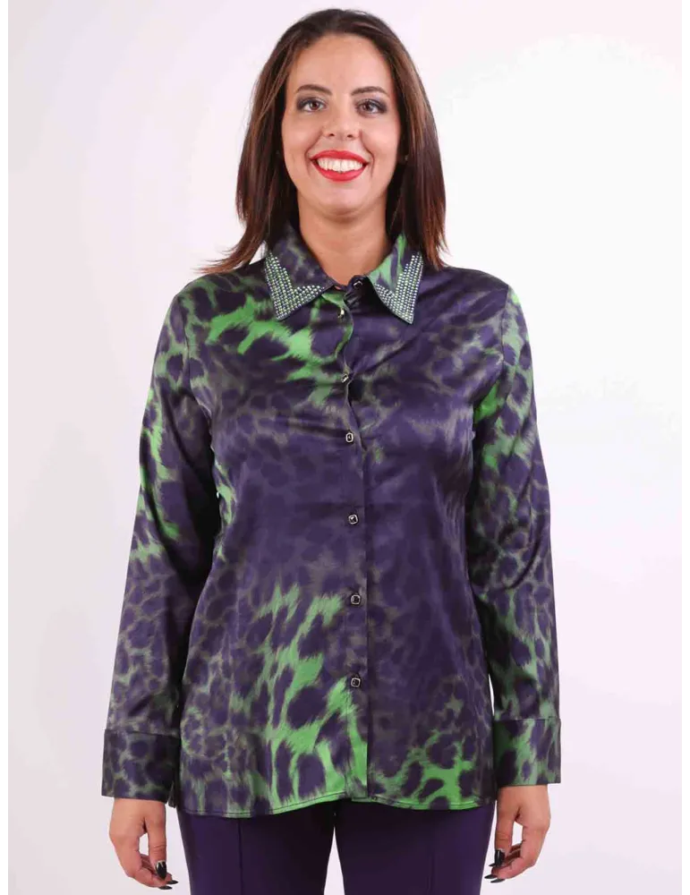 Mercuriali purple and green animal printed rhinestones shirt Mercuriali purple and green animal printed rhinestones shirt