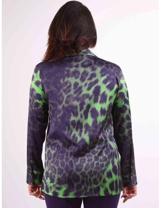 Francesca Mercuriali Purple and green animal printed silk satin Shirt