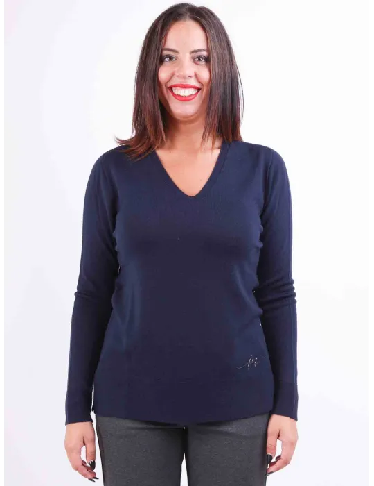 Francesca Mercuriali | Dark blue merino wool V sweater also plus size Francesca Mercuriali | Dark blue merino wool V sweater also plus size