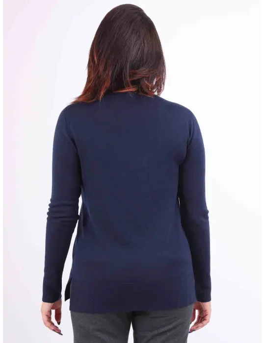 Francesca Mercuriali | Dark blue merino wool V sweater also plus size
