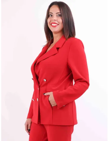 Red wool and silk formal jacket and flared trousers suit 2