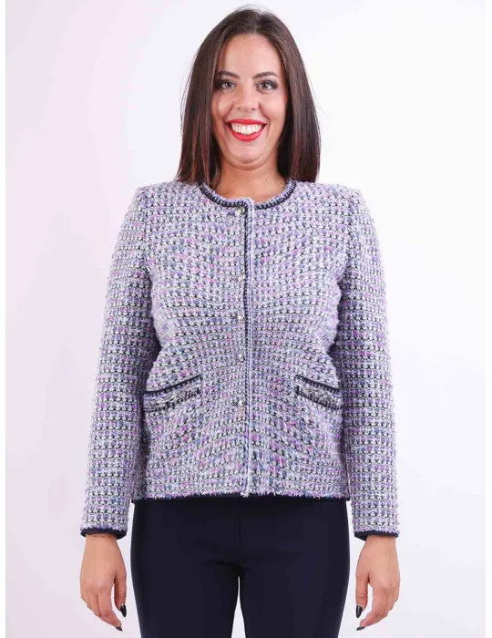 Aldo Colombo Italy | Blue formal tweed wool jacket Chanel style