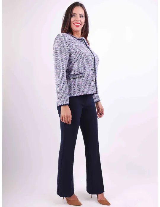 Aldo Colombo Italy | Blue formal tweed wool jacket Chanel style