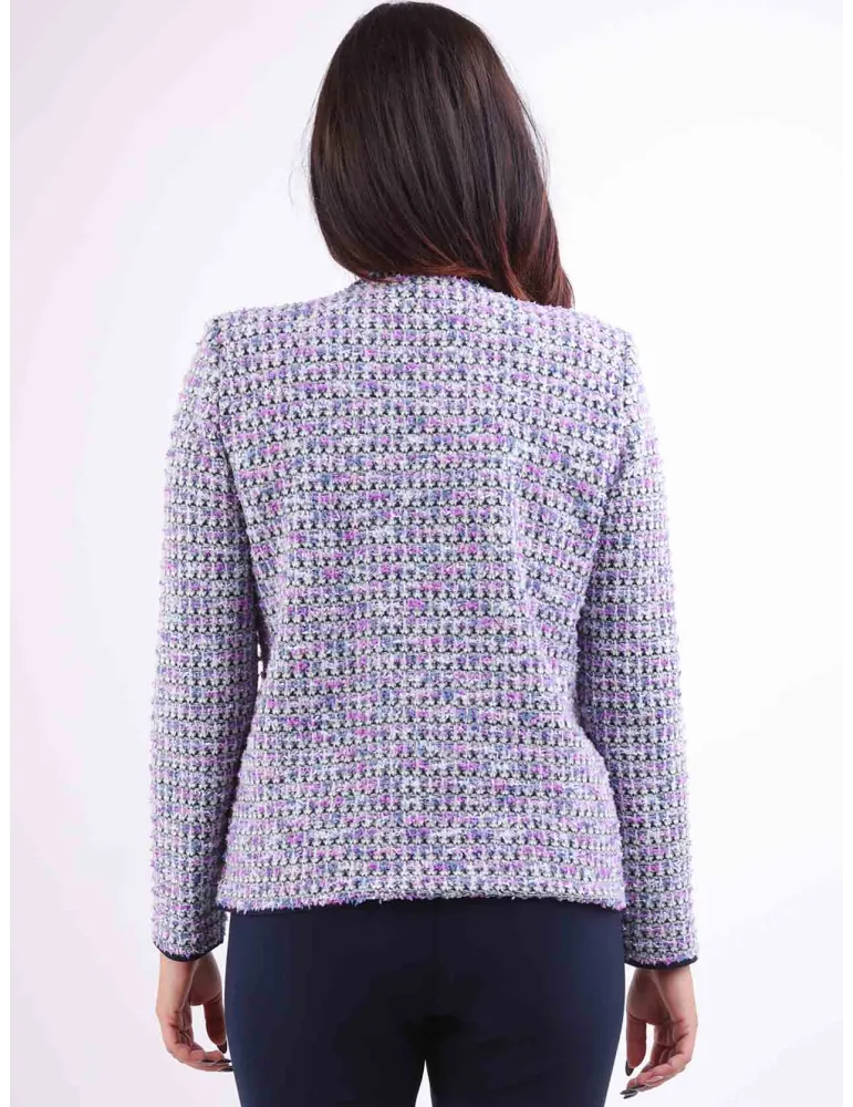 Aldo Colombo Italy | Blue formal tweed wool jacket Chanel style