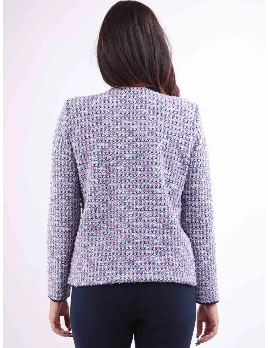 Aldo Colombo Italy | Blue formal tweed wool jacket Chanel style