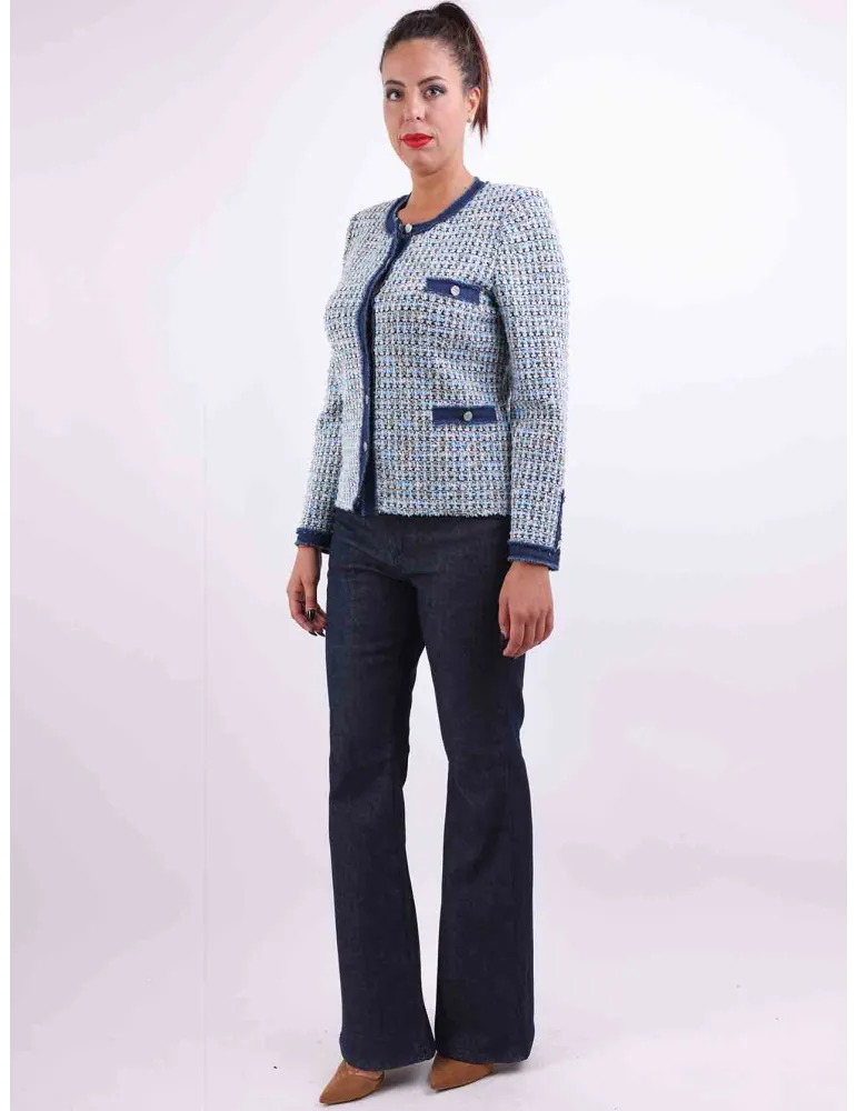 Aldo Colombo white and denim blue tweed wool jacket
