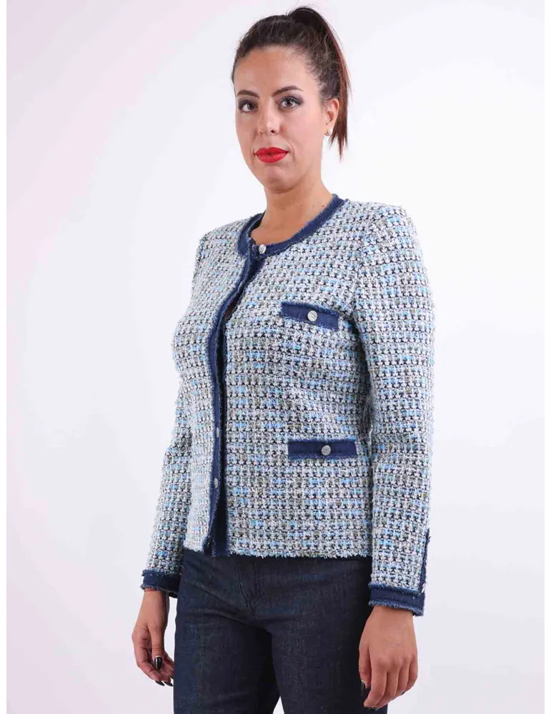 Aldo Colombo | Giacca chanel tweed lana profili jeans fino alla tg 60