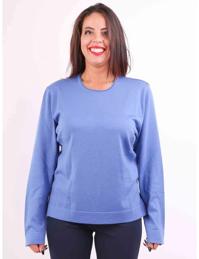 Aldo Colombo Plus size blue merino wool sweater with detached ring neck Aldo Colombo Plus size blue merino wool sweater with detached ring neck