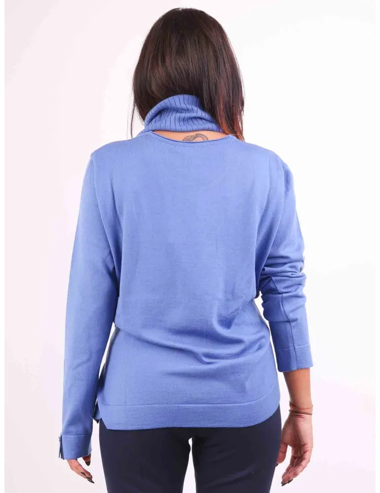 Aldo Colombo Plus size blue merino wool sweater with detached ring neck