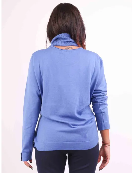 Aldo Colombo Plus size blue merino wool sweater with detached ring neck