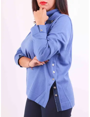 Maglia blu pura lana merino collo staccato fino a tg 60 Aldo Colombo 2