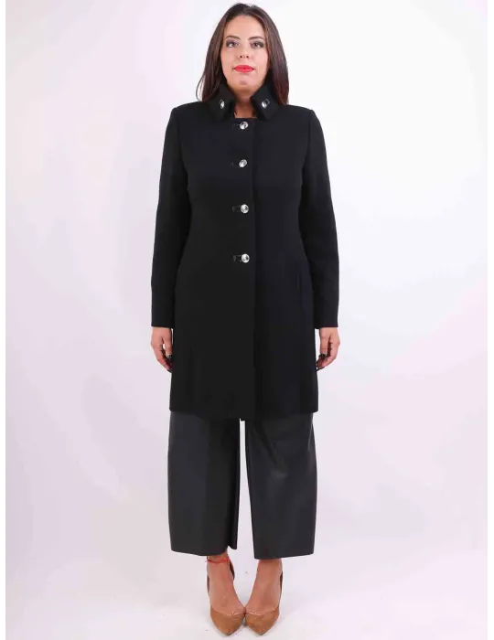 Aldo Colombo Italy | Black thick merino wool coat for ladies