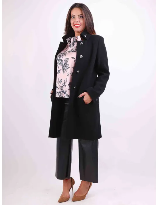 Aldo Colombo Italy | Black thick merino wool coat for ladies