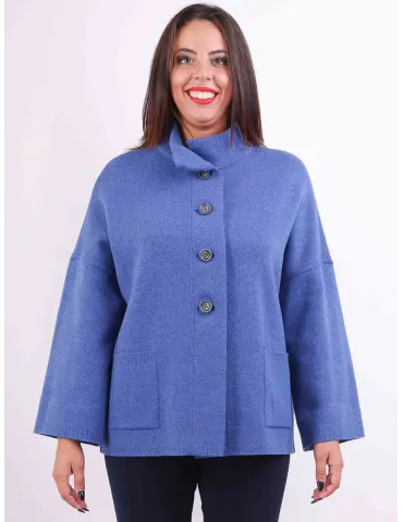 Aldo Colombo Italy | Plus size blue double wool cloak jacket