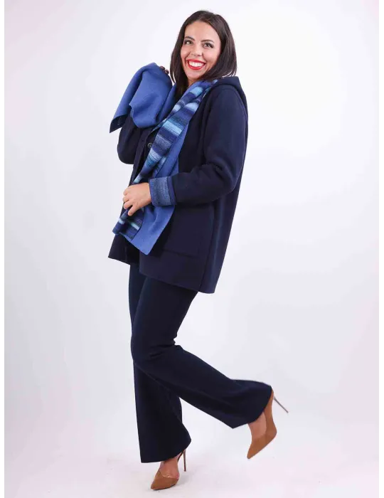 Aldo Colombo blue double wool and alpaca thick tricot scarf