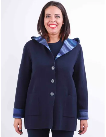 Aldo Colombo Italy |  Plus size dark blue double wool hooded jacket