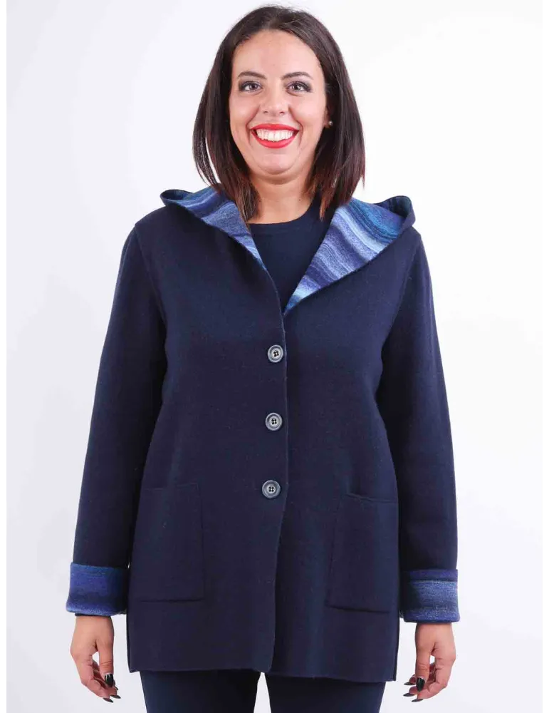 Aldo Colombo plus size dark blue double wool hooded jacket Aldo Colombo plus size dark blue double wool hooded jacket
