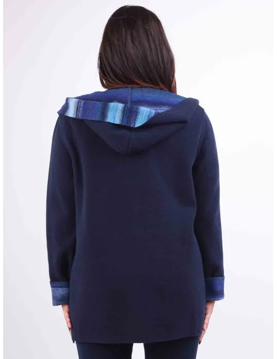 Aldo Colombo Italy |  Plus size dark blue double wool hooded jacket