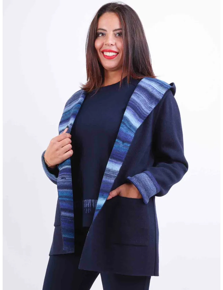 Aldo Colombo plus size dark blue double wool hooded jacket